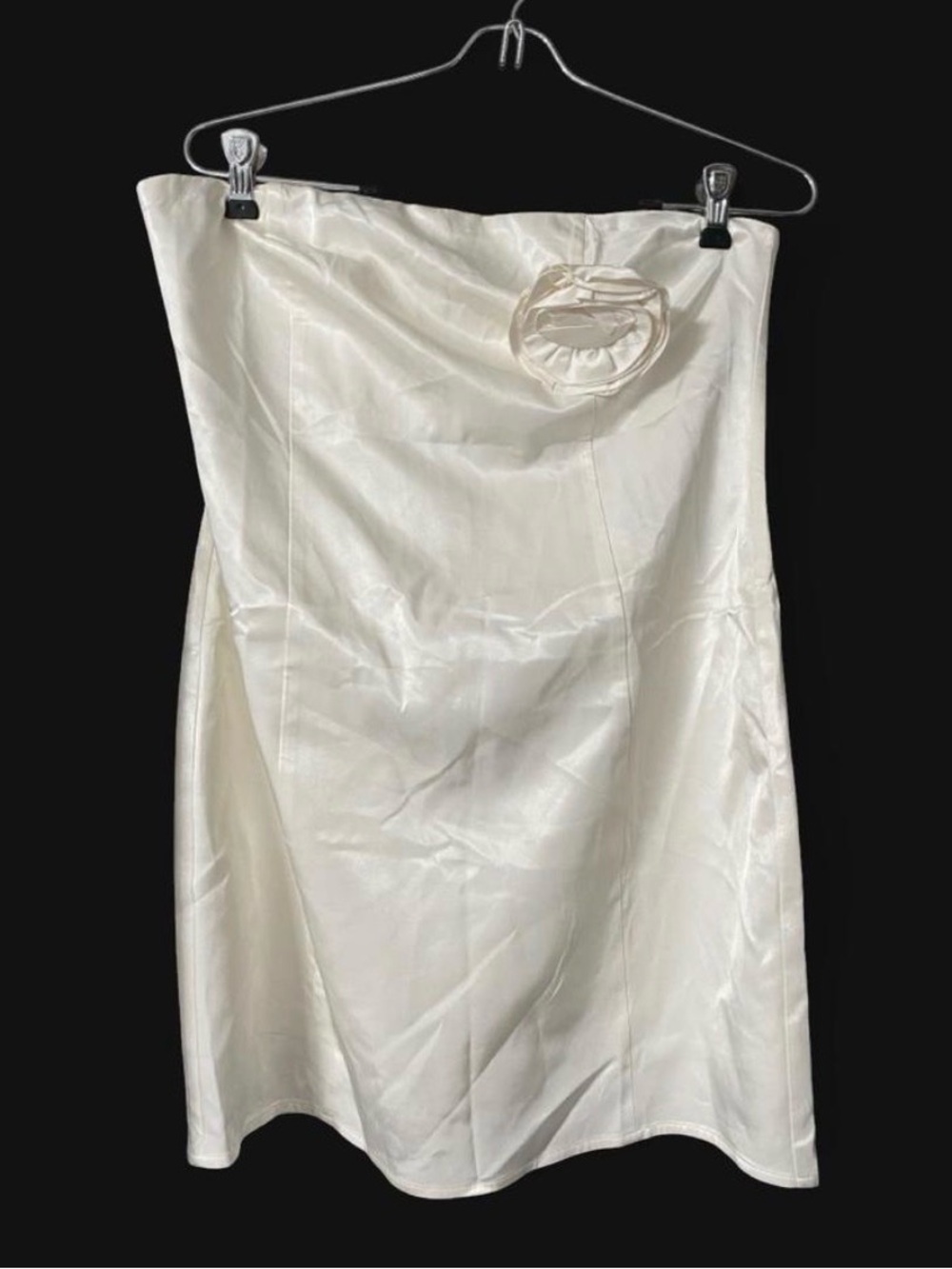 Sky to Moon Strapless Cream Satin Mini Dress with Rosette Accent